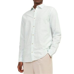 Jack & Jones Linen Summer Lightweight Button Up Casual Shirt in Soothing Seas